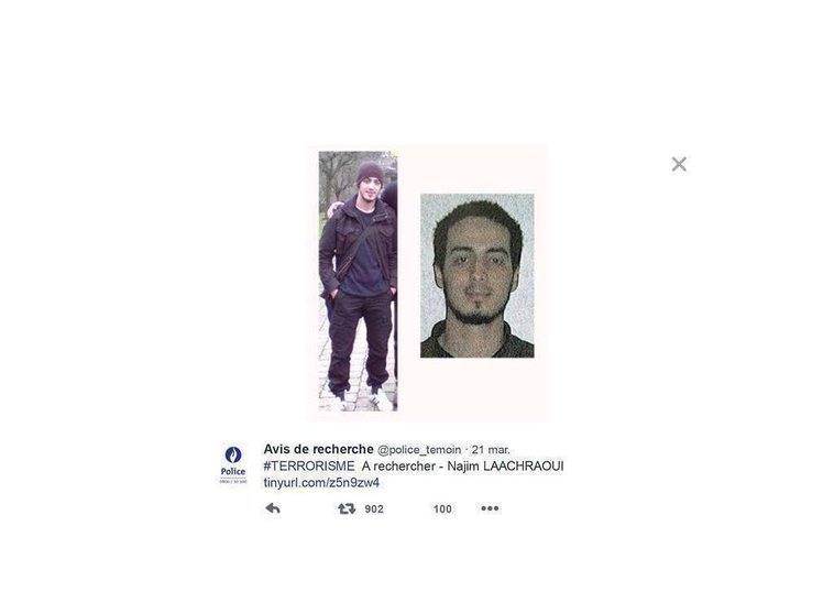 Imagen de Najim Laachraoui divulgada por la Policía belga a través de Twittter.