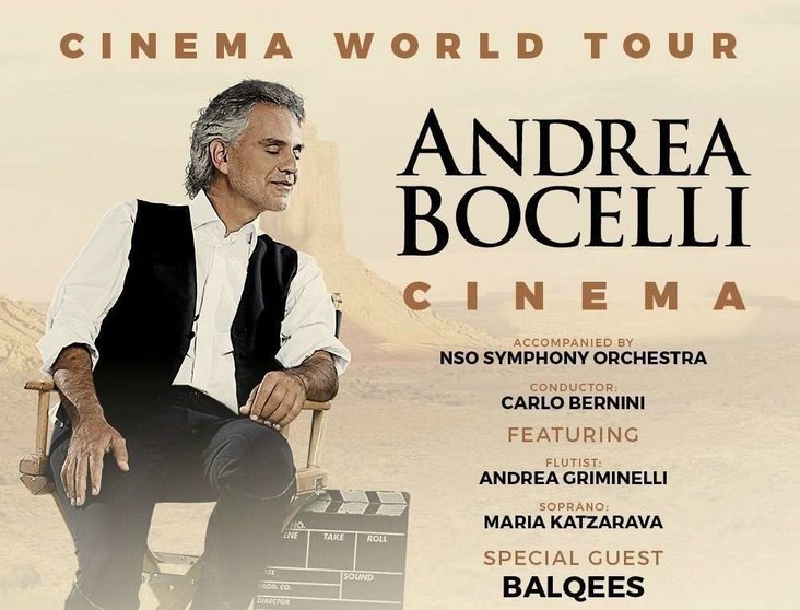 Cartel del concierto de Andrea Bocelli en Abu Dhabi.