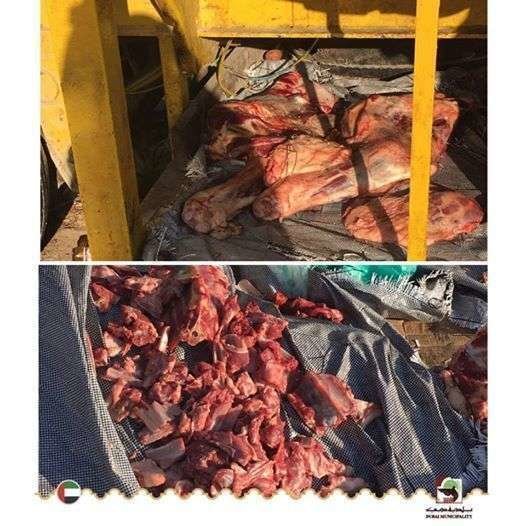 Alimentos en mal estado confiscados por la Policía de Dubai.