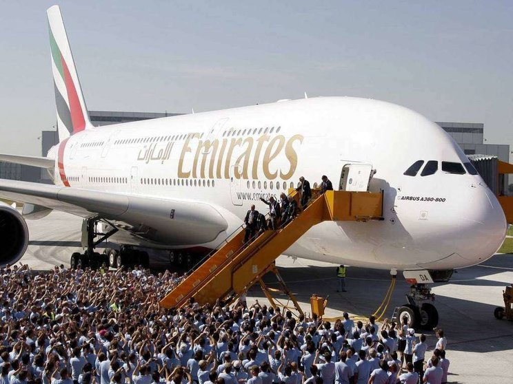 Una imagen de un Airbus A380 de la aerolínea Emirates.
