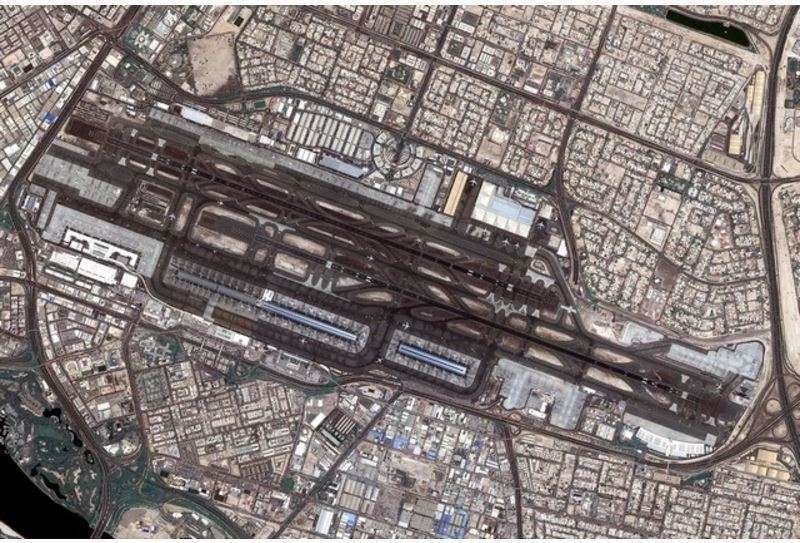Imagen de satélite del Aeropuerto Internacional de Dubai.
