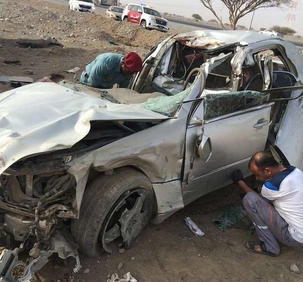 Imagen del coche tras el accidente. (Policía de RAK)