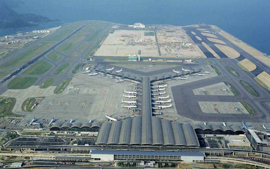 Una imagen aérea del Aeropuerto Internacional de Hong Kong, Chek Lap Kok