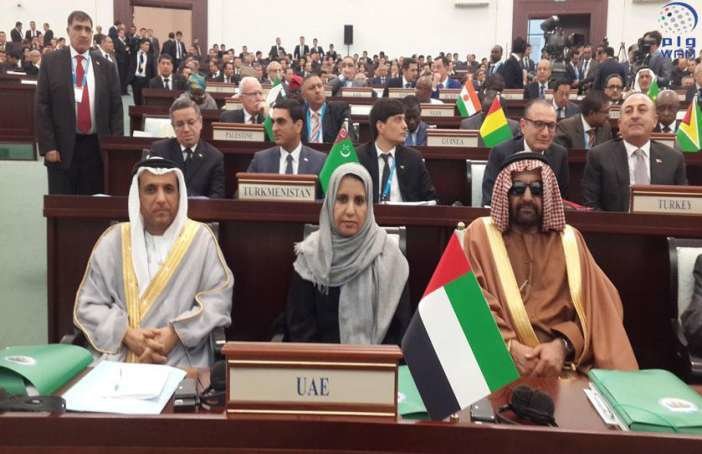 La ministra de Estado de Emiratos, Maytha Bint Salem Al Shamsi, durante el Congreso de Ministros de la Organización de Cooperación Islámica. (WAM)