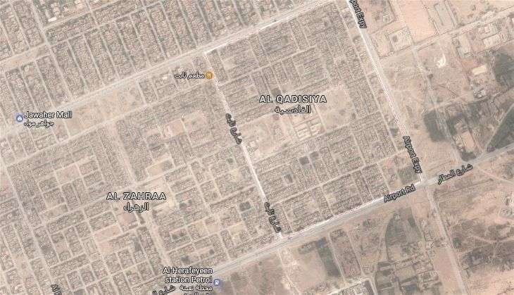 Al Qadesiya, a 70 kilómetros al suroeste de Al Nayaf, ciudad santa para los chiíes, y a unos 240 kilómetros de Bagdad. (Google Map)