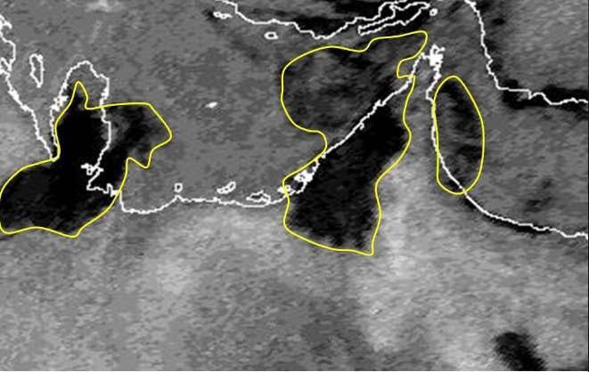 Imagen de satélite que muestra los bancos de niebla sobre Emiratos Árabes en la mañana del lunes 2 de enero. (@AbuDhabi_ADM)