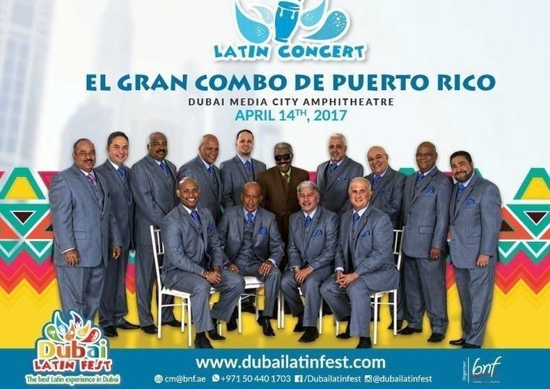Cartel que anuncia la presencia de El Gran Combo de Puerto Rico en Dubai Latin Fest.