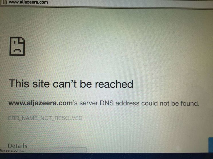 Mensaje de alerta tras intentar acceder a la página web de Al Jazeera en EAU este jueves. (E.C.)