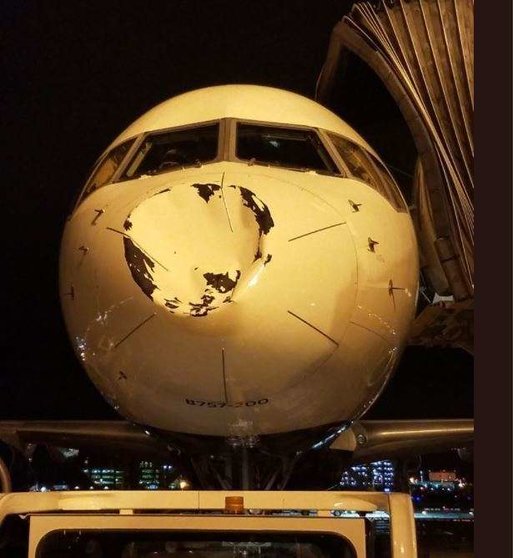 Una imagen de Twitter del estado en que quedó el avión de Delta.