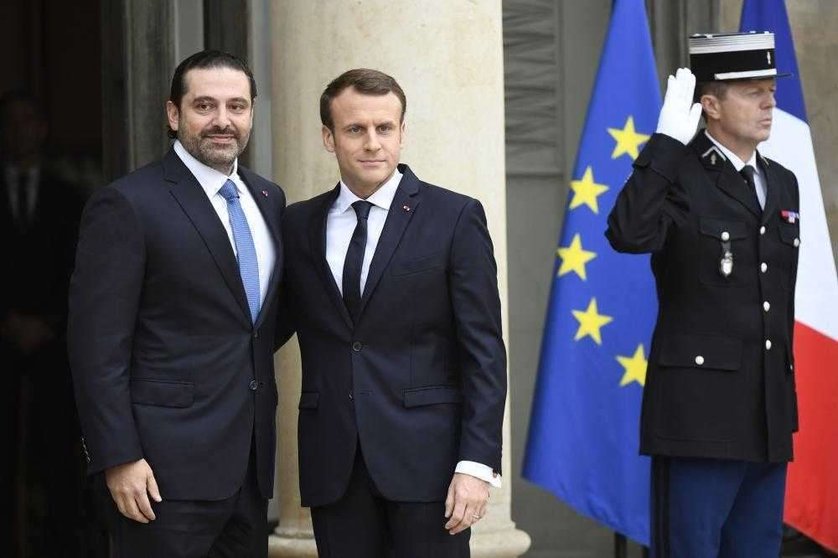 En la imagen AFP, el presidente francés y el primer ministro del Líbano.