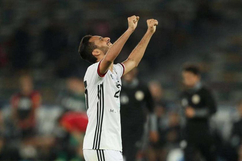 Salem Abdulla jugador del Al Jazira celebra el final del partido de la Copa Mundial de Clubes de la FIFA Emiratos Árabes Unidos 2017. (The National)