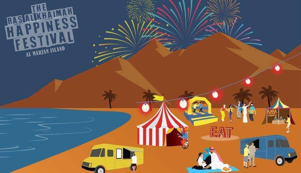 Folleto informativo del Festival de la Felicidad de Ras Al Khaimah.