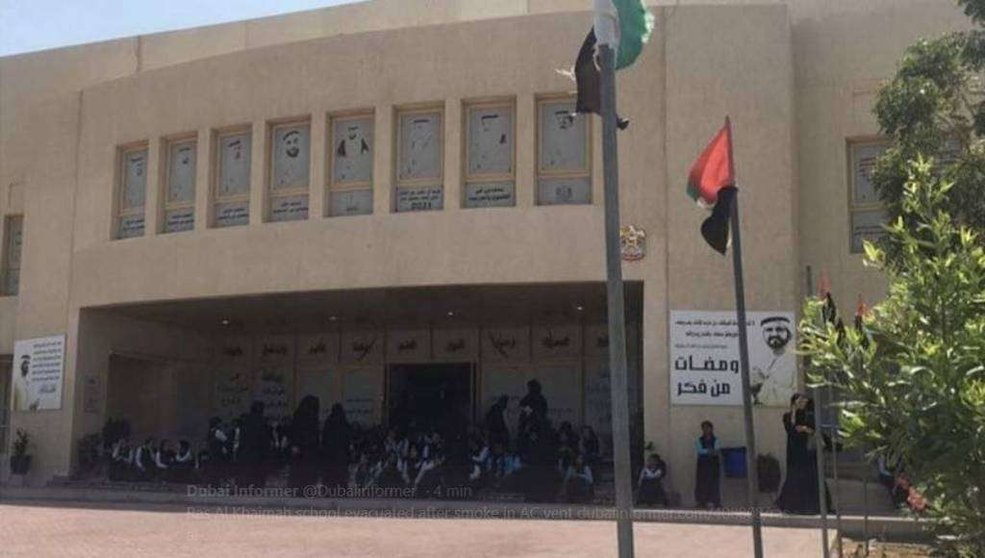 Exterior de la escuela evacuada en Ras Al Khaimah. (@UAENews)
