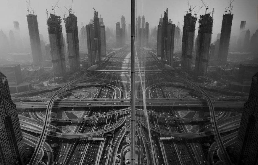 Fotografía aérea de la ciudad de Dubai, ganadora del tercer puesto en la categoría "Ciudades".