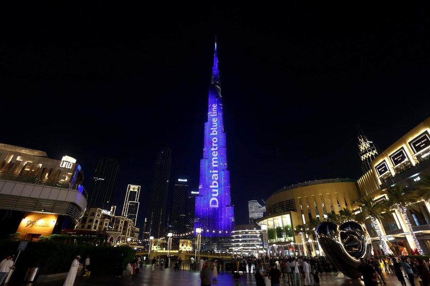 El Burj Khalifa celebra la nueva Línea de Metro. (Dubai Media Office)