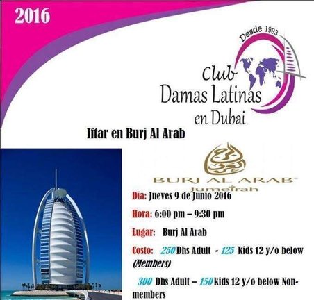 Damas Latinas realiza el Iftar en el hotel Burj Al Araba de Dubai.