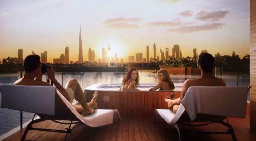Las villas flotantes están en las Islas del Mundo de Dubai.