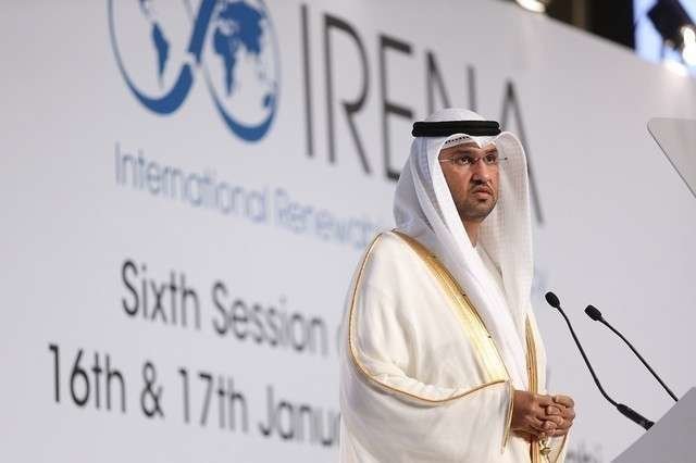 Sultan Al Jaber, presidente de Masdar, durante la intervención en la apertura de la VI Asamblea de Irena en Abu Dhabi.