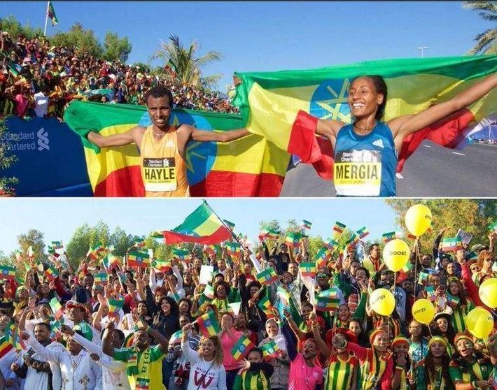 Los etíopes ganaron en la línea de meta y en las gradas del Maratón de Dubai.