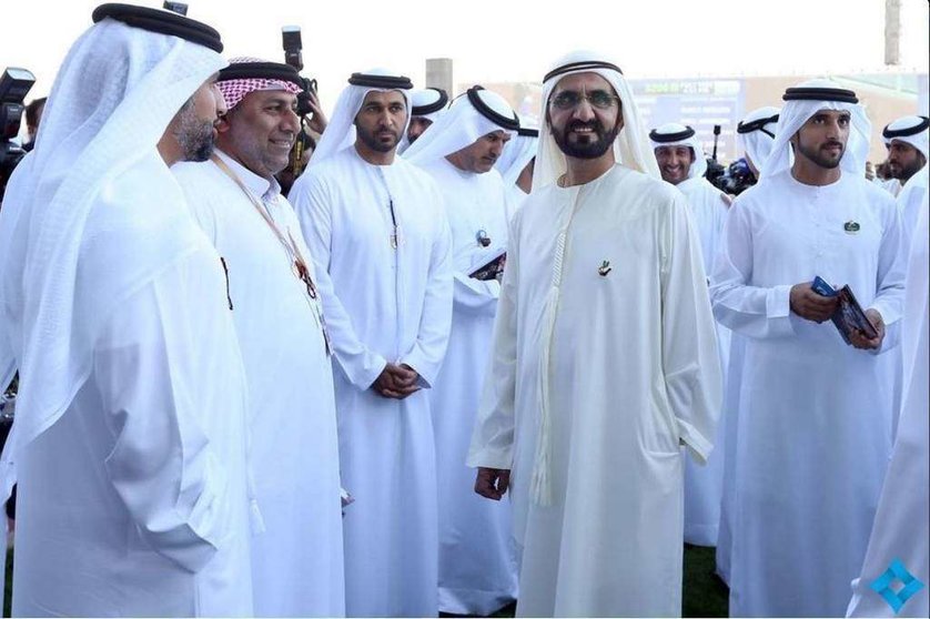 El jeque Al Maktoum y el jeque Hamdan durante la inauguración de Dubai World Cup. 