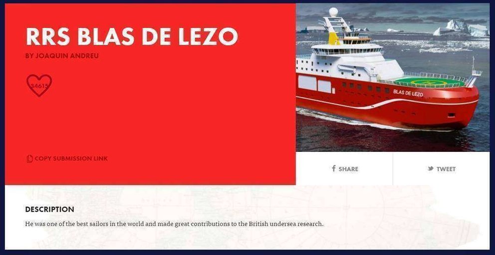 Imagen de la propuesta para nominar al barco como 'Blas de Lezo'.
