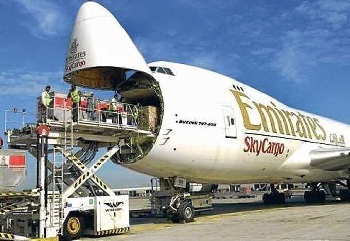 Departamento de carga de un avión de Emirates.