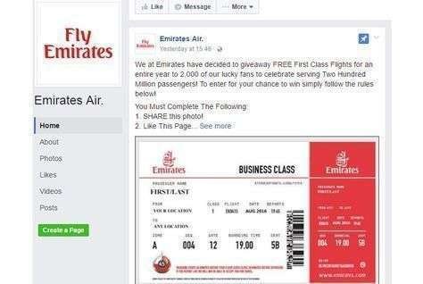 Una captura de la página falsificada de Emirates Airline.