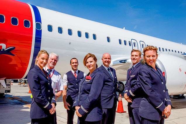 Aeronave y tripulación de la aerolínea Norwegian.