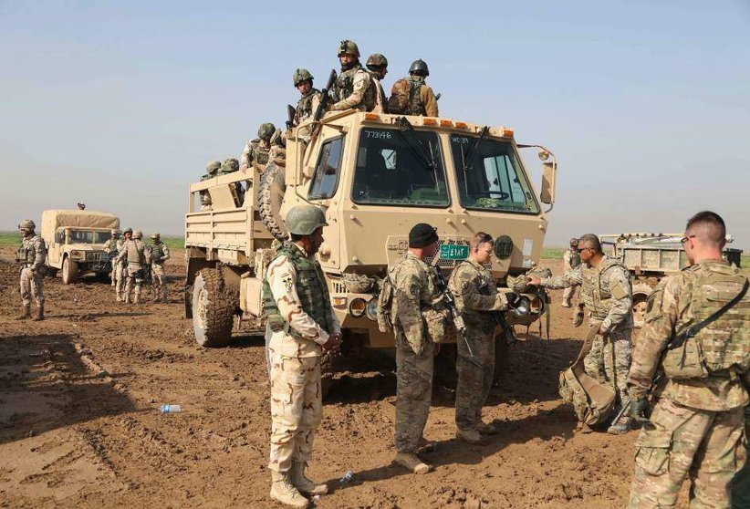 Soldados iraquíes en un entrenamiento son españoles y estadounidenses en Irak.