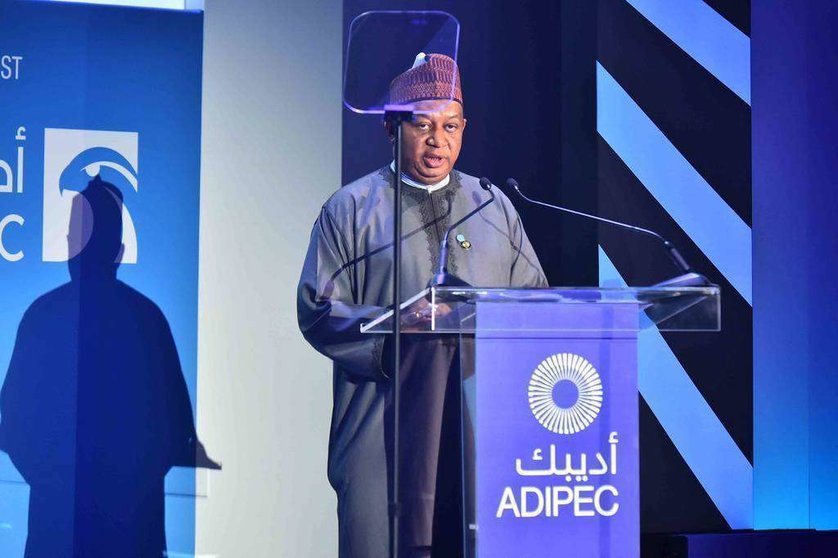 El secretario general de la OPEP, Mohammed Barkindo, durante la apertura de la feria ADIPEC. (Cedida)