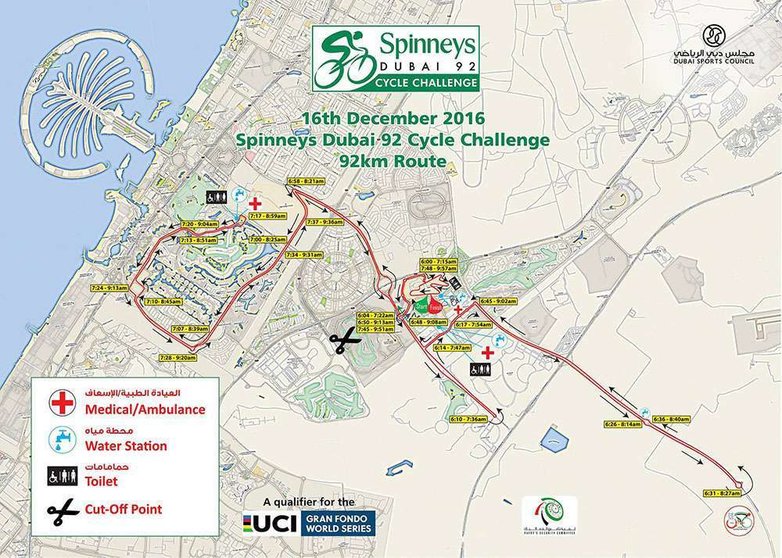 Mapa del recorrido del Spinneys Dubai 92 Cycle Challenge.