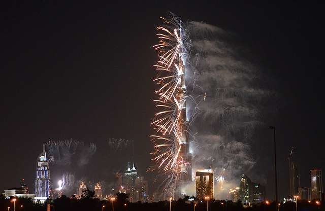 Espectáculo de fuegos artificiales en Dubai.