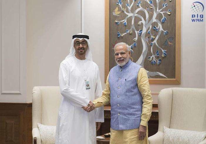 Sheikh Mohammed bin Zayed y el primer ministro de la India, Narendra Modi, este miércoles. (WAM)