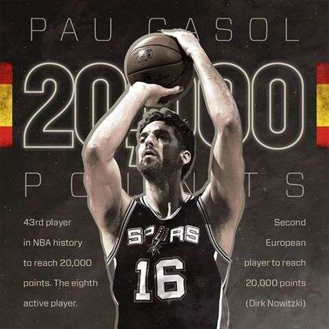 El español Pau Gasol ha publicado esta imagen en su cuenta de Facebook celebrando sus históricos 20.000 puntos en la NBA.