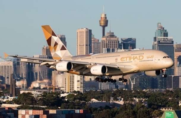 Un Airbus A380 de Etihad en Sydney.