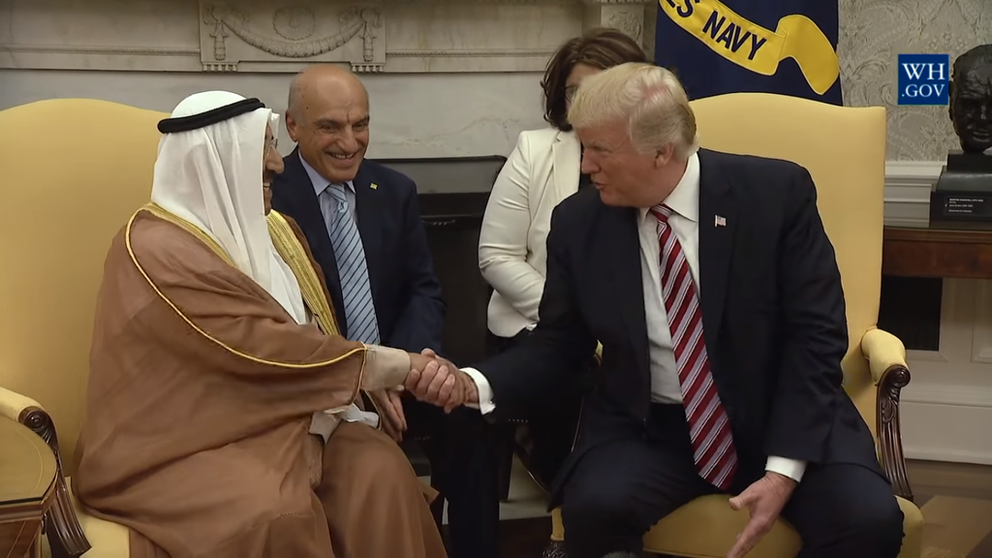 El emir de Kuwait, Sabah Al Ahmad Al Sabah, y el presidente de EEUU, Donald Trump, durante su comparecencia de este 7 de septiembre en la Casa Blanca. (The White House)