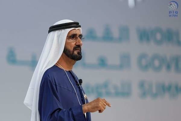 El jeque Mohammed bin Rashid Al Maktoum durante su intervención en la Cumbre Mundial de Gobierno. (WAM)