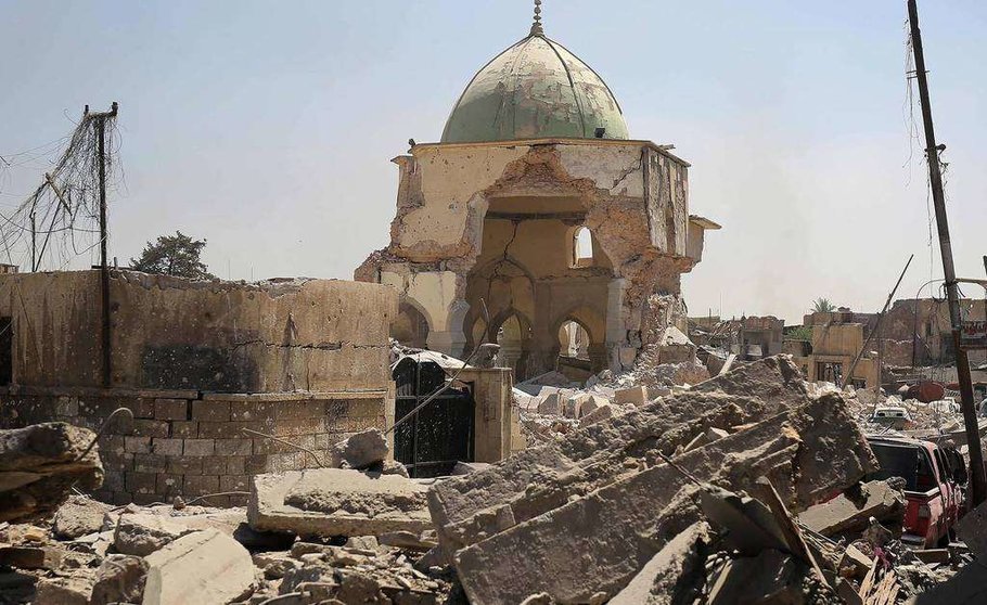 La mezquita Al Nuri en Mosul tras ser destruida por el Dáesh.