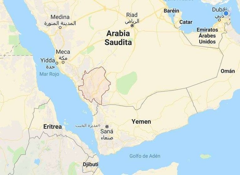 En rojo, Asir, provincia donde se ha producido el ataque situada en la frontera con Yemen. (Google Maps)