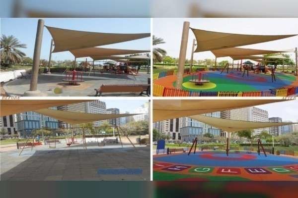 Antes y después de la remodelación de algunas de las áreas de juego de la Corniche de Abu Dhabi. (WAM)