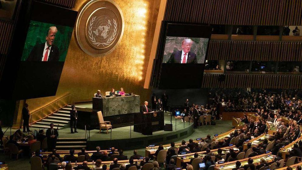 En la imagen de Bloomberg, el presidente de EEUU durante su discurso en la ONU.