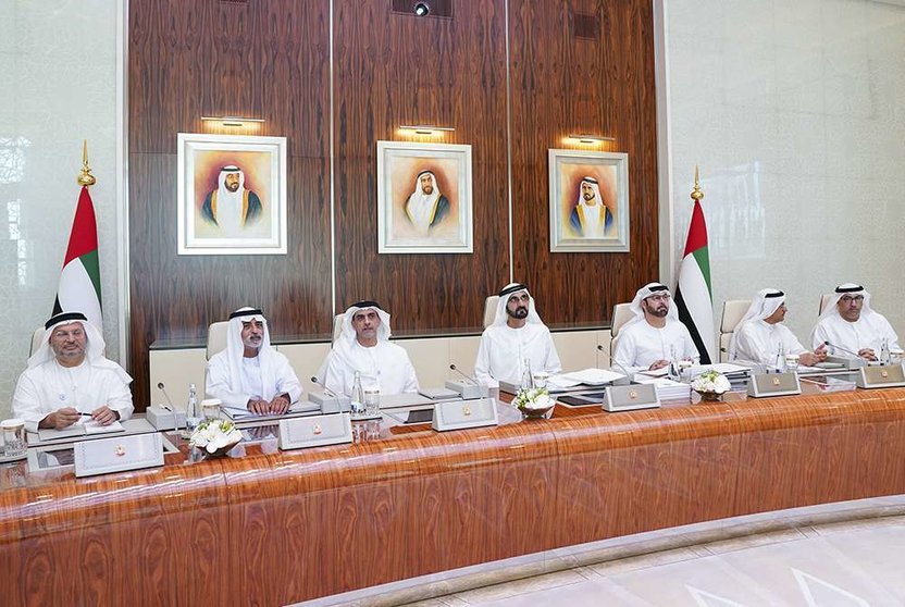 El Gabinete de Emiratos Árabes Unidos, en su reunión de este domingo. (WAM)