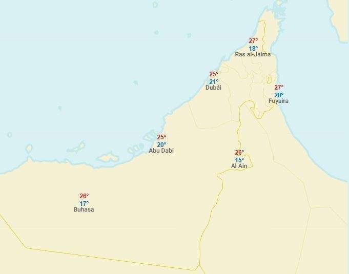 Predicción de temperaturas para esta semana en Emiratos Árabes. (tiempo.com)