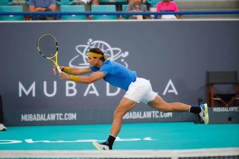 Rafa Nadal, durante su partido de hoy en Abu Dhabi. (Mubadala World Tennis Championship)