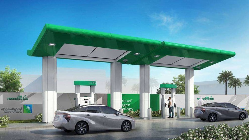 Recreación de la primera estación de servicio de hidrógeno en Arabia.(Saudi Aramco)