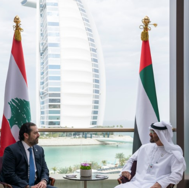El príncipe heredero de Abu Dhabi y el primer ministro libanés en Madinat Jumeirah.