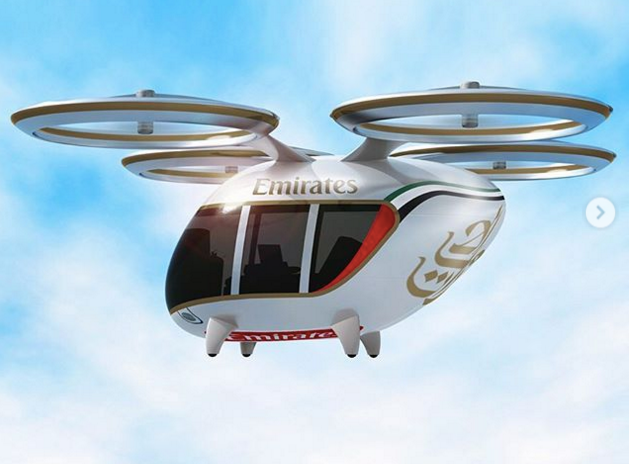 Aspecto exterior de los drones que trasladarán en 2020 a los clientes de la aerolínea Emirates. 