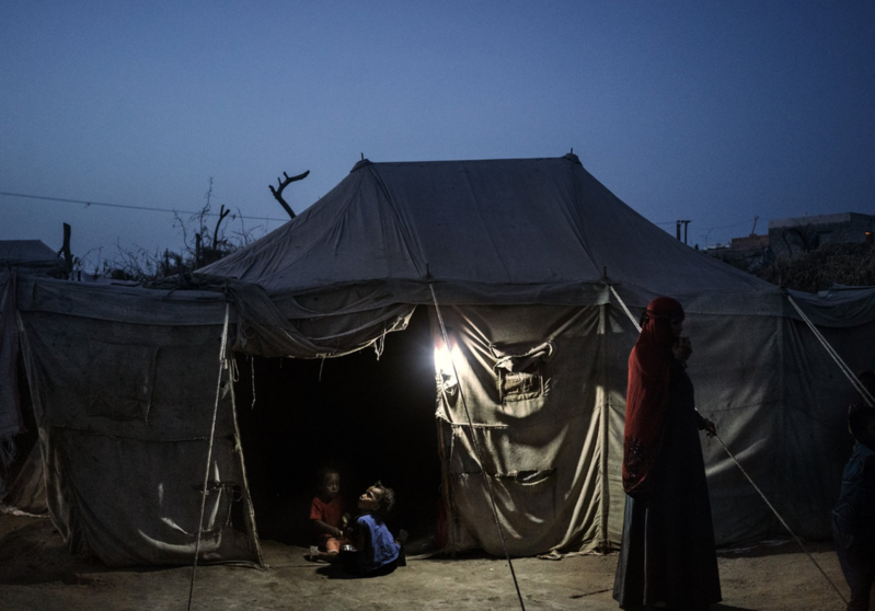 Un campamento de refugiados yemeníes en Adén.