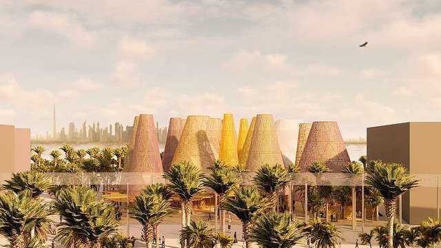 Simulación exterior del pabellón de España en la Expo 2020 de Dubai. (AC/E)