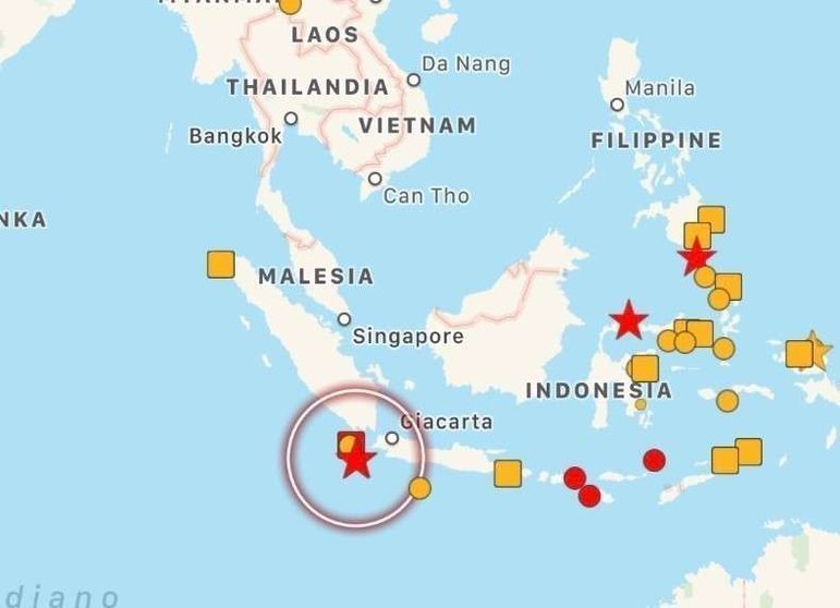 En rojo el lugar donde ha tenido lugar el terremoto.